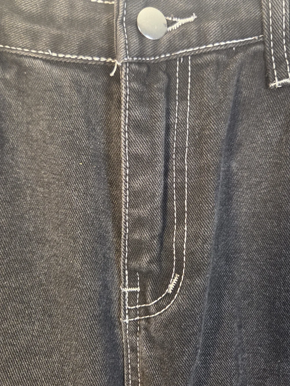 BK black denim cargo jeans with white contrast stitching (O653)